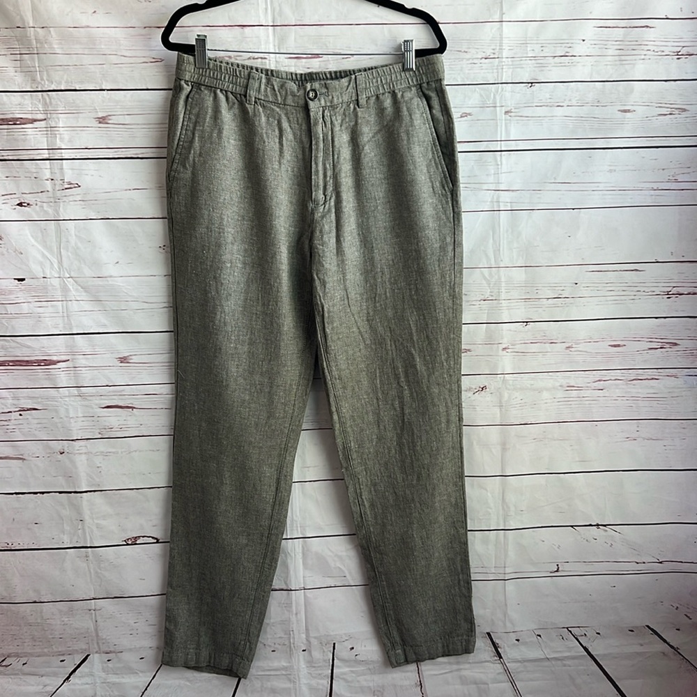 Banana Republic Olive Gray Linen-Blend Men’s Dress Pants - Picture 1 of 5